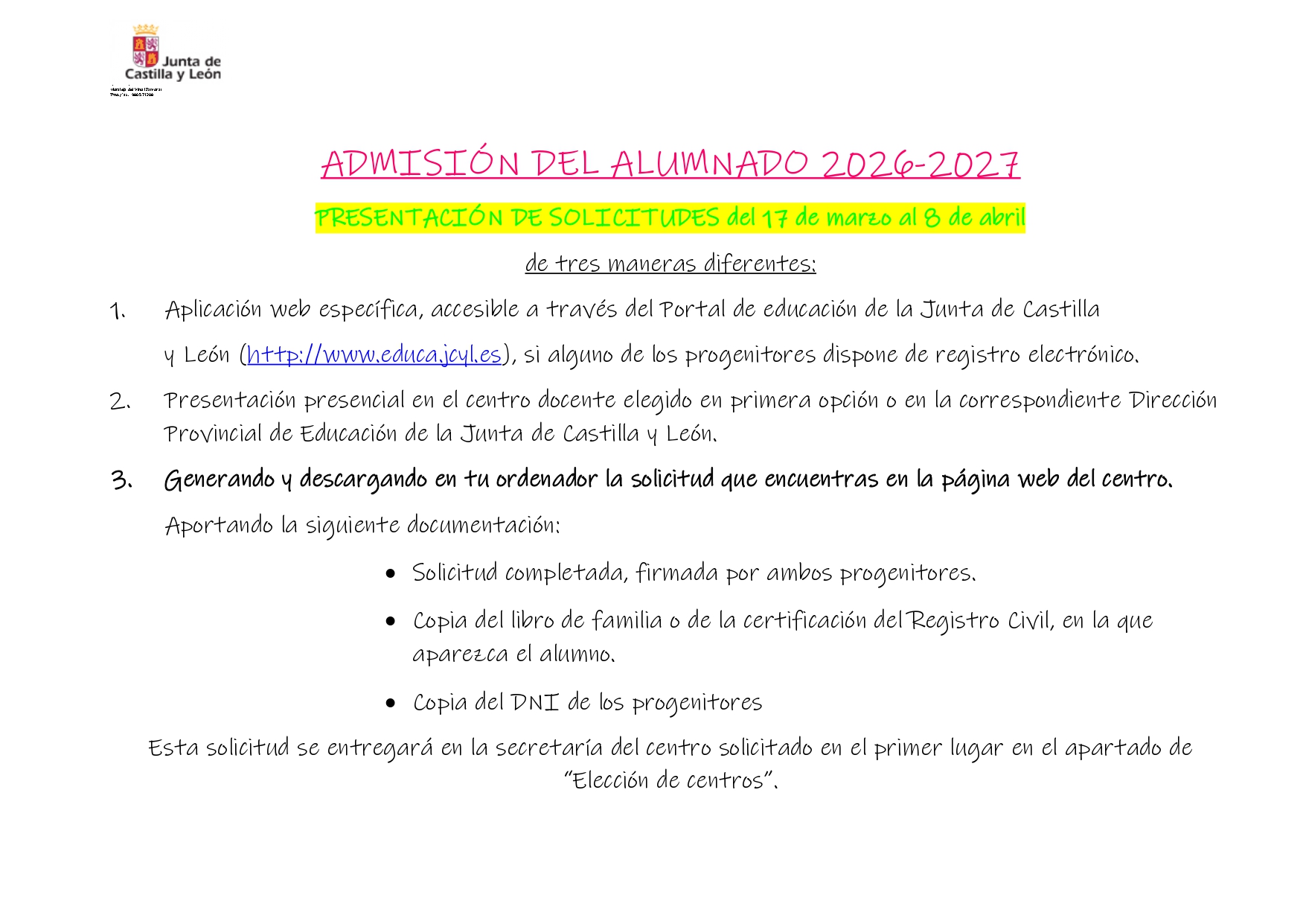Cartel información admisión curso 26_27 Cartel información admisión curso 26_27